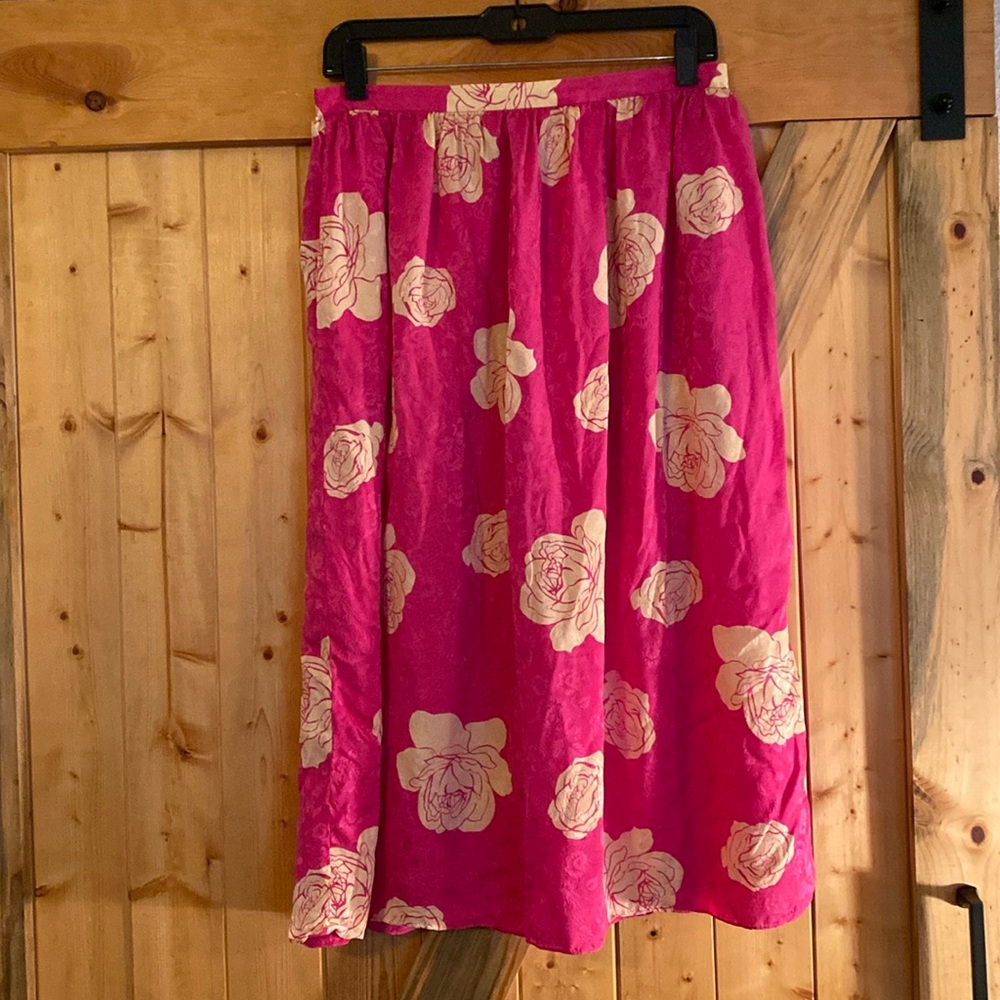 Vintage Pink Rose Silk Skirt